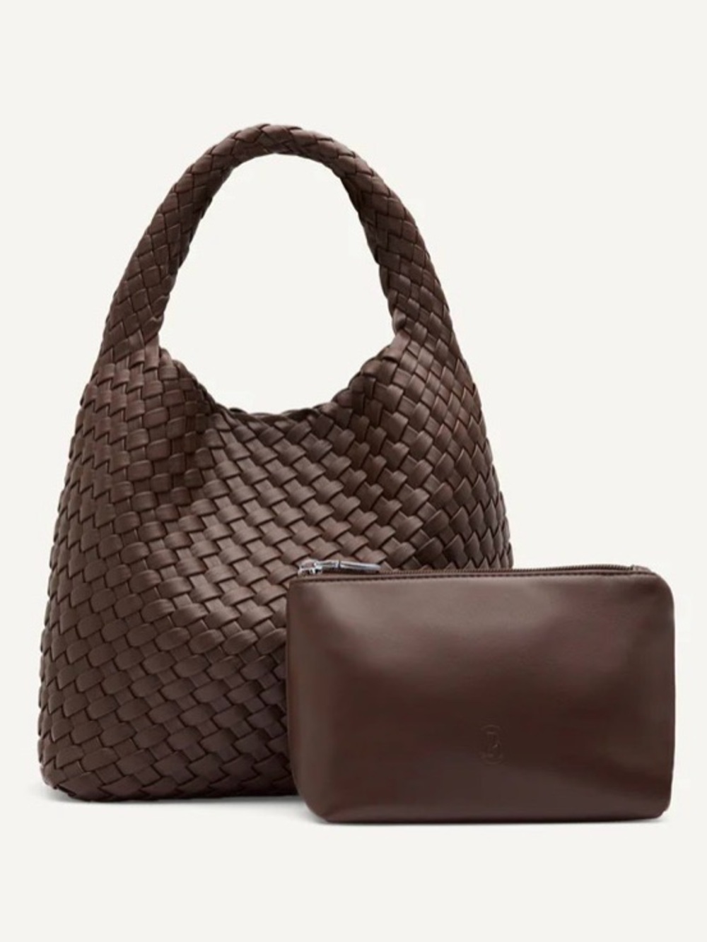 NWT Rylan Alt-Leather Small Woven Tote brown (with pouch and dust bag)